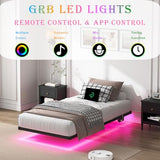YORMDMO Floating Bed Frame Twin Size, Heavy Duty Bedframe with Smart LED Lights & Charging Station, Modern Metal Platform Bed, Easy Assembly No Box Spring Needed, 8 Inch YORMDMO
