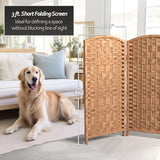Red Lantern 3 ft. Short Diamond Weave Fiber Folding Screen - Natural - 4 Panel Red Lantern