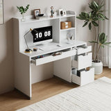 MaverickFurni White Desk with Hutch and Drawers, 53 Inch Computer Desk with Storage File Drawer, White Study Desk with 4 Drawers for Bedroom, Small Space MaverickFurni