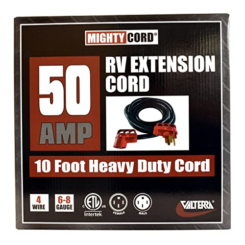 Valterra Mighty Cord® RV 50-Amp Extension Cord, 10-Foot Power Extension Cord, Red - WoodArtSupply