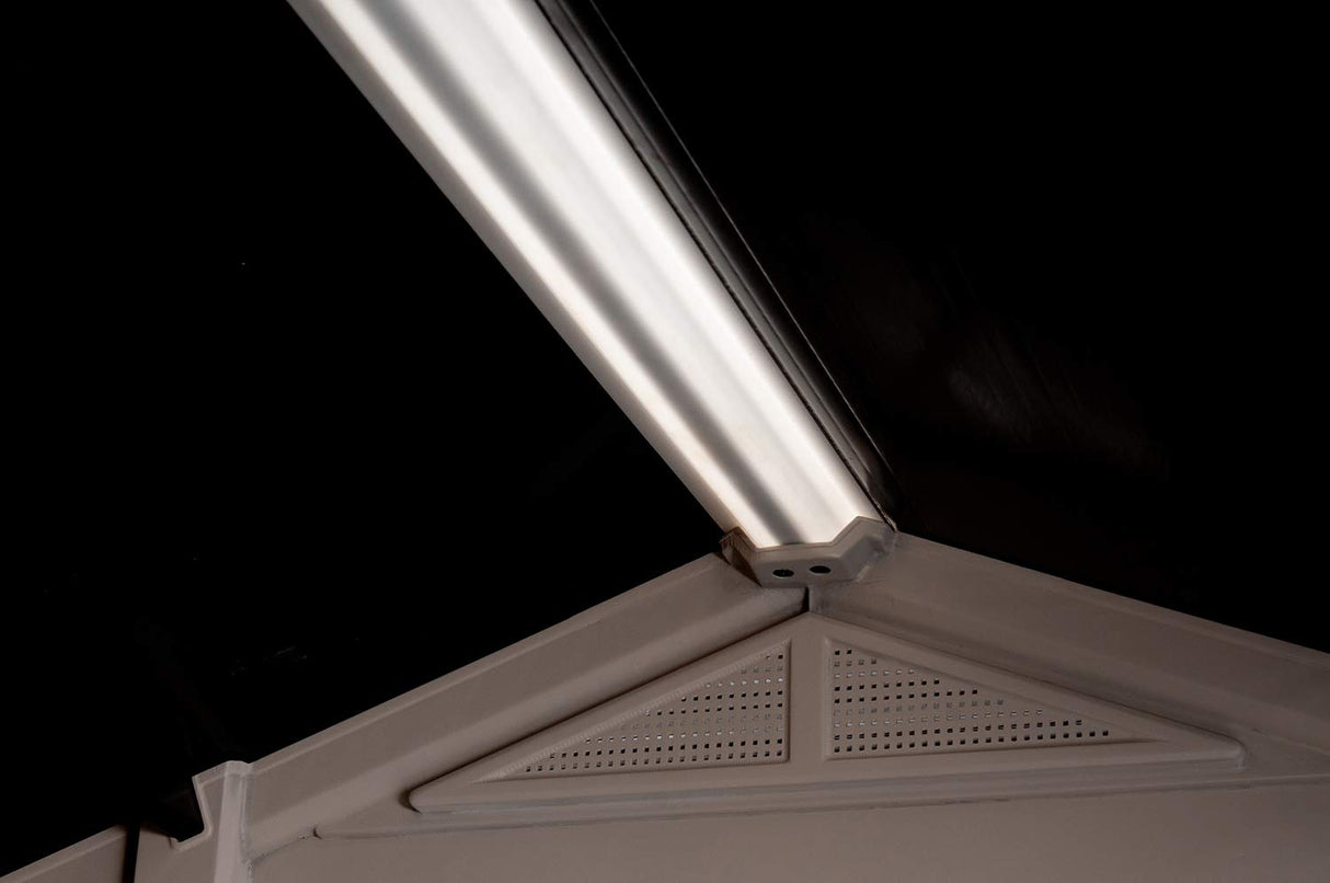 Keter Factor 8x8 Foot Large Resin Outdoor Shed with Floor for Patio Furniture, Lawn Mower, and Bike Storage, Taupe & Brown Keter