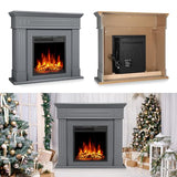 43 Inch Electric Fireplace with Mantel Wooden Surround Firebox TV Stand,FreeStanding Electric Fireplace Heater Entertainment Center,Adjustable Led Flame,750W-1500W,Grey ZAFRO