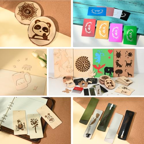 MiniStarCut 80 PCS Laser Materials Exploration Kit, DIY Laser Engraving Supplies Including Metal, Wood, PU Leather, Paper, Rock MiniStarCut