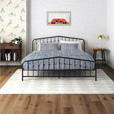Novogratz Bushwick Modern Metal Bed, Slightly Triangular Headboard and Footboard with Inset Spindles, Adjustable Base Height for Underbed Storage, Requires No Box Spring, King Size - Black Novogratz