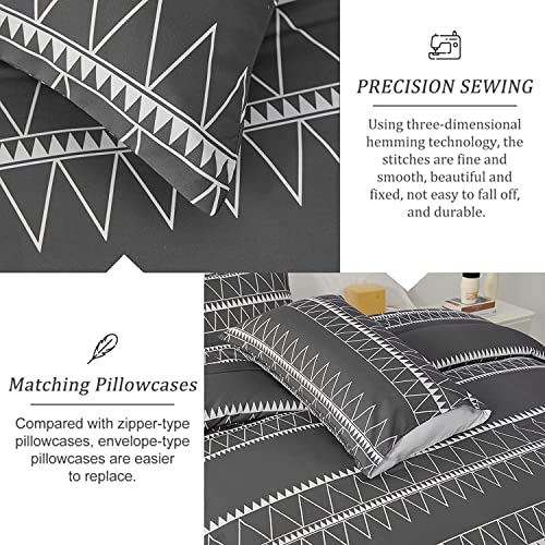 WONGS BEDDING Dark Grey Comforter Set California King, Reversible Boho Triangle Bedding Comforter Set for Cal King Bed 3 Pieces (1 Comforter + 2 Pillowcases), Microfiber Bedding Set 104"x 96" WONGS BEDDING