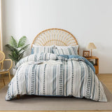 Washed Cotton Twin Size Duvet Cover Set - Tufted Dots Boho Chic Bedding for All Seasons, Striped Bohemain Bedding Linen Like Textured Breathable Durable Soft Comfy (Blue, 66''x90'') La Sheer