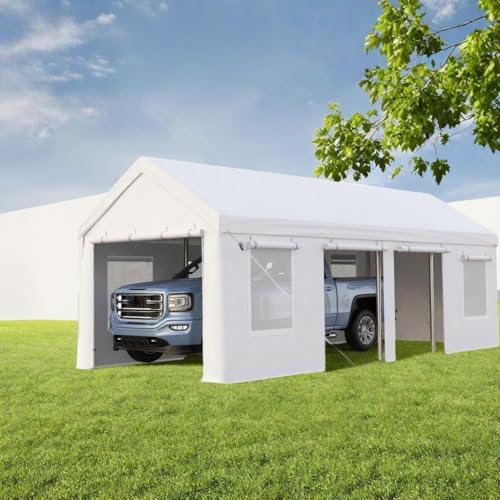 HobbyField 13x25ft Heavy Duty Carport with 6 Doors 4 Windows Portable Garage for 2 Cars Reinforced Steel Frame & UV Resistant PE Tarp All Weather Shelter for Trucks Boats ATVs HobbyField
