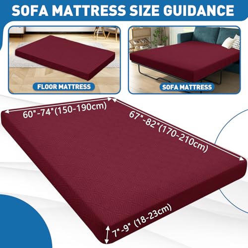 ZNSAYOTX Stretch Fit Futon Cover (67"-82") Armless Futon Sofa Bed Slipcover with Elastic Band, Universal Foldable Sofa Mattress Protector Full Queen Size, Washable Comfort Jacquard (Wine Red) ZNSAYOTX