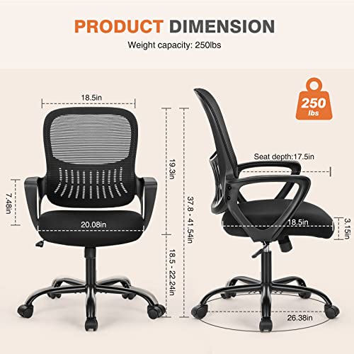 Sweetcrispy Ergonomic Mid-Back Mesh Home Office Desk Chair with Wheels, Lumbar Support, and Comfortable Armrests for Home, Bedroom, Study, Office Sweetcrispy