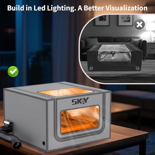 SKOUPHY Integrated Bottom Laser Engraver Enclosure with LED Light, Ventilation Kit Iron Frame Fits for Laser Cutter, Insulates Against Smoke, Odor Noise, Eye Protection 28.3 * 28.3 * 15.7 inch Cregrant3D