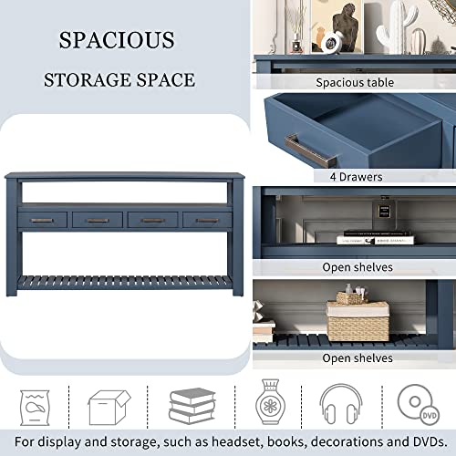Modern 62.2" Console Table, Sofa Table with 4 Drawers and 2 Shelves, Suitable for Entrance, Hallway, Living Room, Bedroom (Navy Blue@G>) Hlcodca