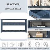 Modern 62.2" Console Table, Sofa Table with 4 Drawers and 2 Shelves, Suitable for Entrance, Hallway, Living Room, Bedroom (Navy Blue@G>) Hlcodca