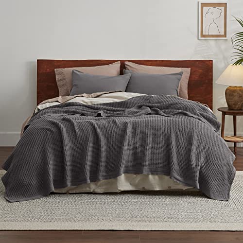 Bedsure Bundle of Cotton Waffle Blanket Taupe and Dark Grey Queen Bedsure