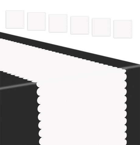 MUNILAIL 6 Pcs White Scalloped Table Runner 14 x 108 Plastic Table Runner for Birthday Wedding Baby Shower Party Disposable Table Runner MUNILAIL