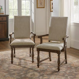 Nirvaer Elegant Traditional Armchairs Set of 2, Beige Upholstered with Nailhead Trim, Dining Rooms Nirvaer
