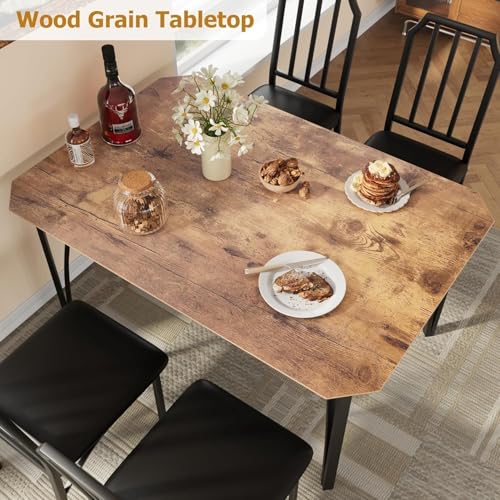 IDEALHOUSE Dining Table Set for 4, Kitchen Table Set of 4 with Upholstered Cushion Chairs, Dining Room Table Set with Kitchen Chairs, Easy to Assemble, Suitable for Apartment - (Rustic Walnut) IDEALHOUSE