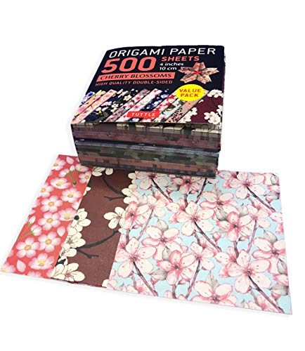 Origami Paper 500 sheets Cherry Blossoms 4" (10 cm): Tuttle Origami Paper: Double-Sided Origami Sheets Printed with 12 Different Illustrated Patterns - WoodArtSupply