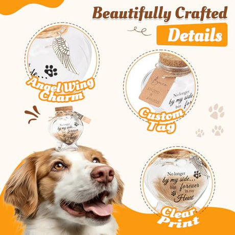 BluBrk Pet Fur Keepsake Jar-Pet Memorial Gift for Loss of Dog or Cat, Heart-Shaped Glass Pet Hair Keepsake Bottle, Dog Fur Keepsake & Cat Fur Keepsake, Printed Quote Forever in My Heart” BluBrk