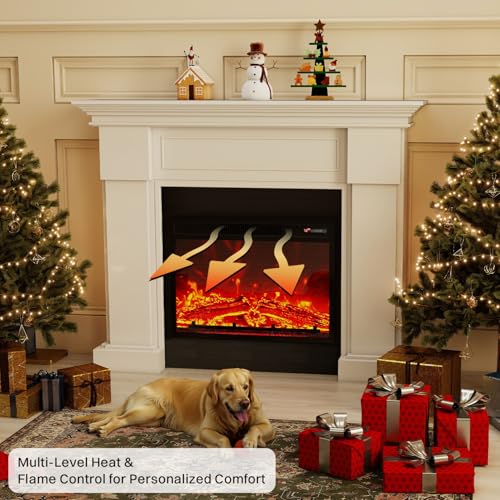 55" Electric Fireplace with Mantel | 1400W Faux Fireplace | Highly Realistic 3D Flame | 50-90℉ Adjustable Temp | Button & Remote Control | White Fireplace Mantel Surround | 55" W×13.5" D×44" H FODINGHILL