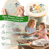 RAINFLOW Embroidery Kit for Beginners 3 Sets Stamped Cross Stitch Kits,Needle Point Kits Adults Beginner with Stamped Easy Flowers Plant Patterns,DIY Needlework Mothers Day Gifts for Adults Women