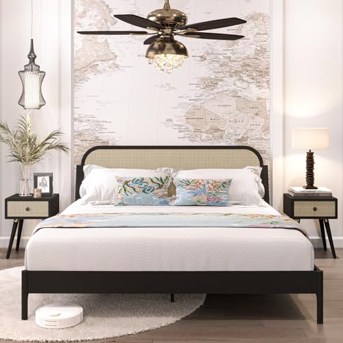 Bme Aurelia King Solid Wood Bed Frame with Rattan Headboard - Thumbnail 4