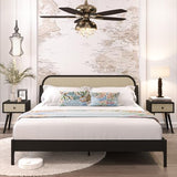 Bme Aurelia Black Solid Wood Bed Frame with Rattan Headboard - Bohemian & Mid Century Modern Style Bme