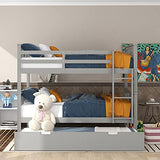 Merax Full Over Full Bunk Bed with Trundle, Convertible to Two Separate Beds, Solid Pine Wood Frame with Safety Guardrail & Headboard/Footboard, Sturdy Durable Design, No Box Spring Needed, Grey Merax