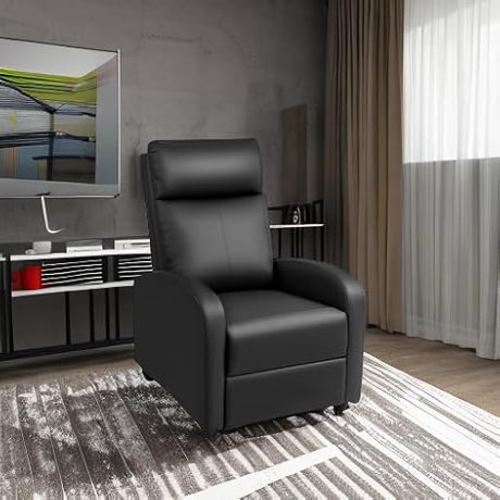 Rankok Recliner Chair Modern PU Leather Reclining Chair Ergonomic Adjustable Recliner for Living Room Home Theater Seating Single Sofa (Black) Rankok