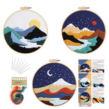 GLTAYLMY 3 Set Landscape Embroidery Kits for Beginners with Mountain Sun Moon Pattern,Adults Starter Cross Stitch Kit DIY Needlepoint Kits