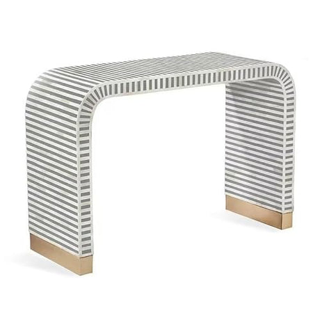 HANSA IT’S WORTH IT Bone Inlay Console Table Waterfall Natural Bone Design Entryway Classic Console Table Striped Pattern Sturdy Furniture(Grey & White) HANSA IT’S WORTH IT