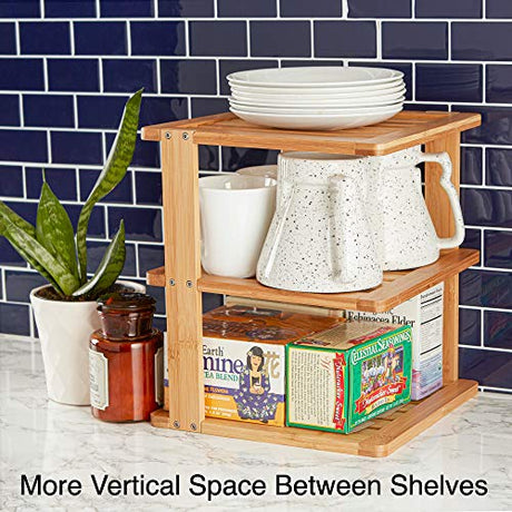 BERYLAND Bamboo Corner Shelf - 3 Tier 10 x 10 inch and 11.5 inches high. Kitchen Cabinet Organizer - Pantry Organization and Storage - Bathroom Countertop Shelves BERYLAND