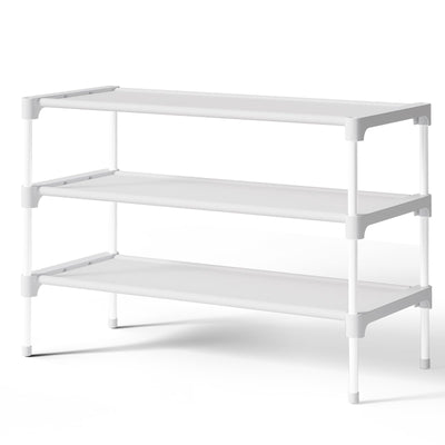 Kitsure Shoe Rack - Non-Woven Shoe Rack Shelf, Shoe Organizer for Closet, Entryway, Garage & Corridor, Stackable Shoe Shelves, 27.5" Wide - 3 Tier, White