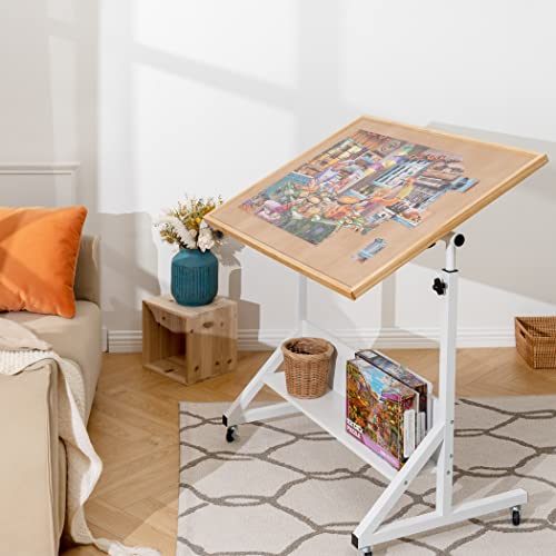 Tektalk Jigsaw Puzzle Table with Angle & Height Adjustment，Puzzle Board with Cover，Puzzle Easel Tilting Table with Legs, Enclosed with 4 Roller Wheels, for Up to 1500 Pieces Tektalk
