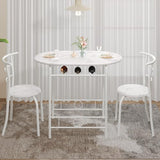 VECELO 3-Piece Dining Table Set for Kitchen Breakfast Nook, Faux Marbled Oval Tabletop and Metal Frame with Built-in Wine Rack, for Small Spaces, White VECELO
