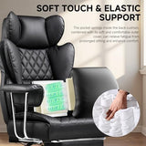 COMHOMA Big and Tall Office Chair, High Back Leather Gaming Chair with Footrest, Executive Ergonomic Office Chair with Pocket Spring Lumbar Support and with Outward Fixed Soft Armrests COMHOMA