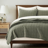 EVERGRACEHOME 100% Cotton Box Stitch Quilt Bedding Set King Size 3 Pieces, Garment-Washed Lightweight Soft Cozy Coverlet, Oversized Quilted Bedspread Sets with 2 Shams for All Season, Olive Green EVERGRACEHOME