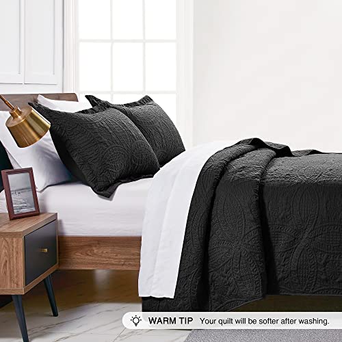 Love's cabin Twin Quilt Set Black Bedspreads - Soft Bed Fall Lightweight Bedspread Comforter - Modern Style Coin Pattern Coverlet for All Season - 2 Pieces (1 Quilt, 1 Pillow Sham) Love's cabin