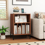 GOFLAME Record Player Stand with Charging Station, Turntable Stand Holds Up to 150 Albums, Vinyl Record Holder with 5 Storage Compartments and Metal Legs for Living Room Bedroom Office, Walnut GOFLAME