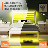 VINGLI Solid Wood Twin Bed Frame with LED Lights & USB Charging Station Single Platform Panel Bed with 40 Inches Tall Headboard for Kids,No Box Spring Needed,White VINGLI