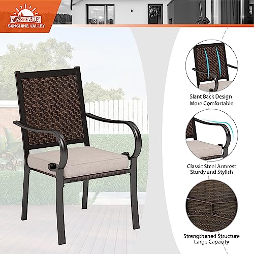SUNSHINE VALLEY 9 Piece Wicker Patio Dining Sets, Outdoor Dining Sets for 8, 1 Expandable Metal Dining Table & 8 Patio Dining Chairs with Cushion All Weather Outdoor Table and Chair Sets for Backyard SUNSHINE VALLEY