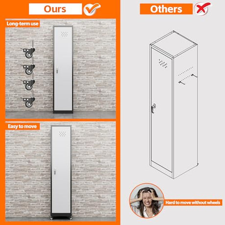 Aobabo 72" H Broom Closet Storage Cabinet, Lockable Metal Cleaning Storage Cabinet with Hooks for Home, Assembly Required Black Gray Aobabo