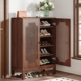 Tribesigns Shoe Cabinet with Doors, 5-Tier Shoe Storage Cabinet with Adjustable Shelves, 20 Pairs Wooden Shoe Rack Organizer, Tall Narrow Shoe Cabinet for Entryway, Hallway, Living Room, Walnut Tribesigns