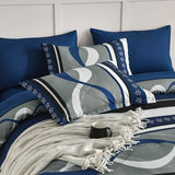 Anibedding Navy Blue Comforter Set Queen Size,8 Pieces Boho Bed in a Bag Patchwork Striped Comforter Set, Soft Microfiber Bedding Set for All Season(90"×90") Anibedding
