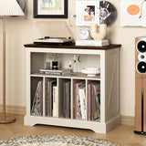 RowyPoey Large Farmhouse Record Player Stand, Turntable Stand with Vinyl Storage, Wood Record Holder Storage Cabinet Dispaly Shelf for Living Room, Bedroom, Office, Antique White RowyPoey