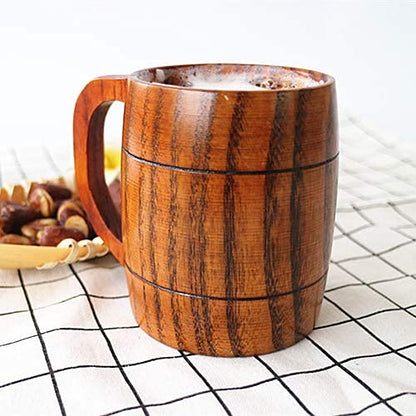 CTIGERS Vintage Wooden Beer Mugs Elegant Wood Coffee Cups with Handle 12 oz - WoodArtSupply