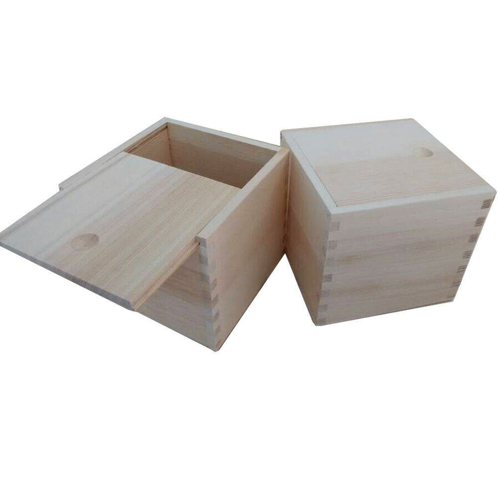 StarMall Wooden Unfinished Storage Box with Slide Top-Square (Big(5" x 5" x 4.5")) StarMall