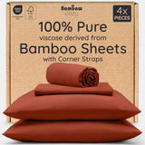 Bambaw 100% Viscose Derived from Bamboo Sheets Queen Size Set – 4pcs Cooling Sheets Queen, Luxury Bedding, Soft & Breathable, Deep Pocket Fits Up to 16'' Mattresses (Terracotta) Bambaw