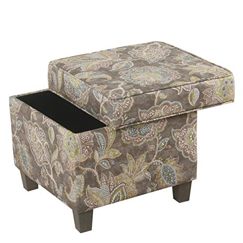 HomePop Classic Square Storage Ottoman with Lift Off Lid | Ottoman with Storage for Living Room & Bedroom, Gray Floral HomePop
