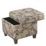 HomePop Classic Square Storage Ottoman with Lift Off Lid | Ottoman with Storage for Living Room & Bedroom, Gray Floral HomePop