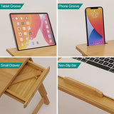 Laptop Desk for Bed, COIWAI Bamboo Lap Desk with Tablet Slot Adjustable Height Angle Foldable Storage Drawer Portable Tray Table Stand for Netebook Computer Breakfast Work Study Reading Writing Large COIWAI